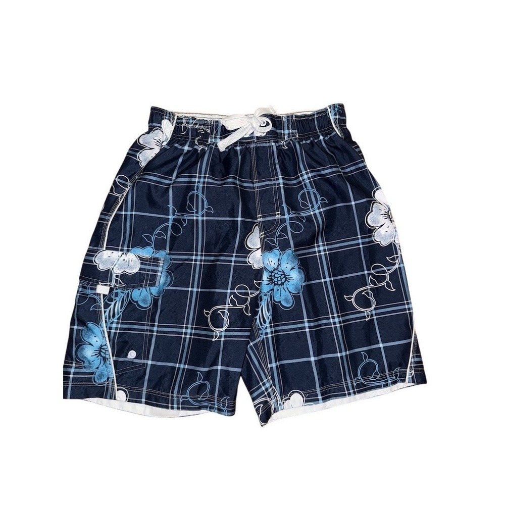 Lanesboro Sport Men's Swim‎ Trunks Board Shorts Blue Plaid Floral M mesh lining